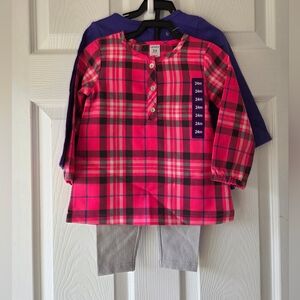 Carter's Girls 24 Months NWT 3Pc Set Pink Plaid Top, Purple Top, Sparkle Pants